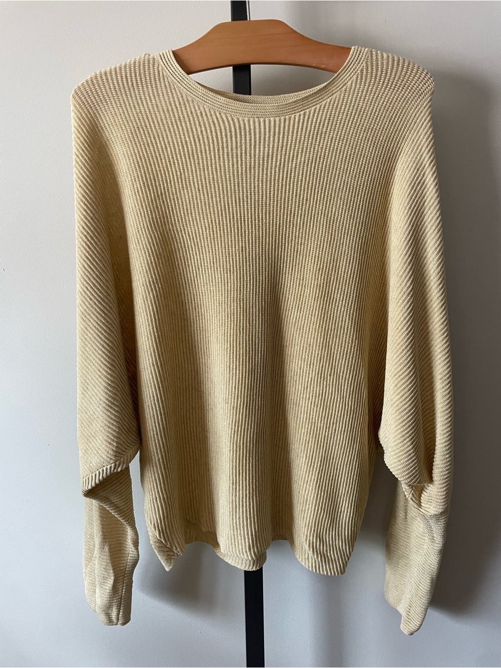 NEW Wilfred Coline Ribbed Batwing Sweater Linen Blend Dolman Sleeve Yellow